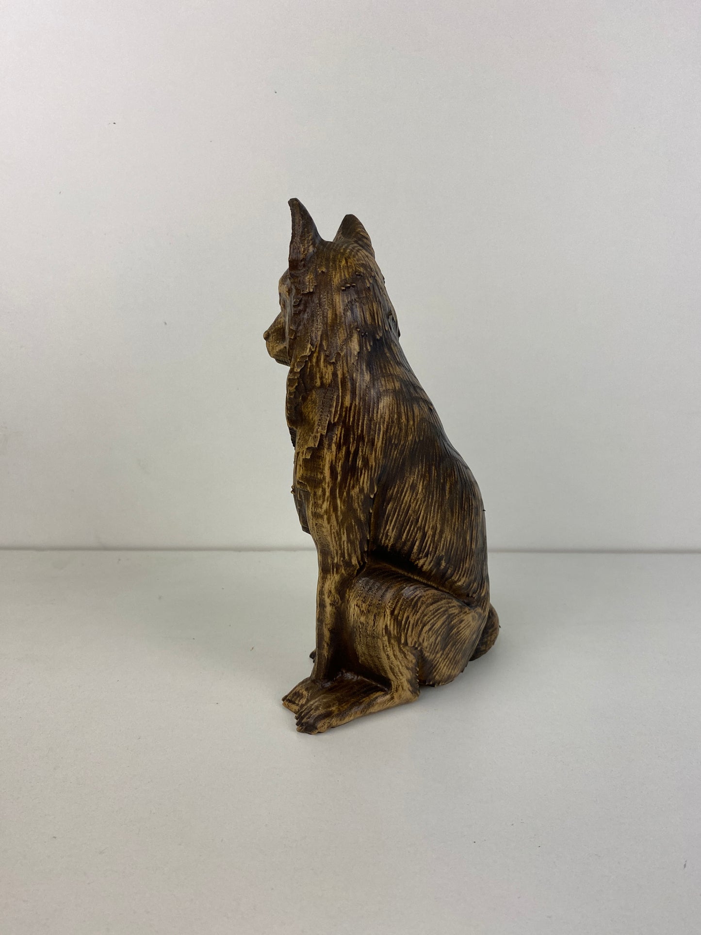 Wolf Statue | Hand-Carved Ash Wood Sitting Wolf Sculpture
