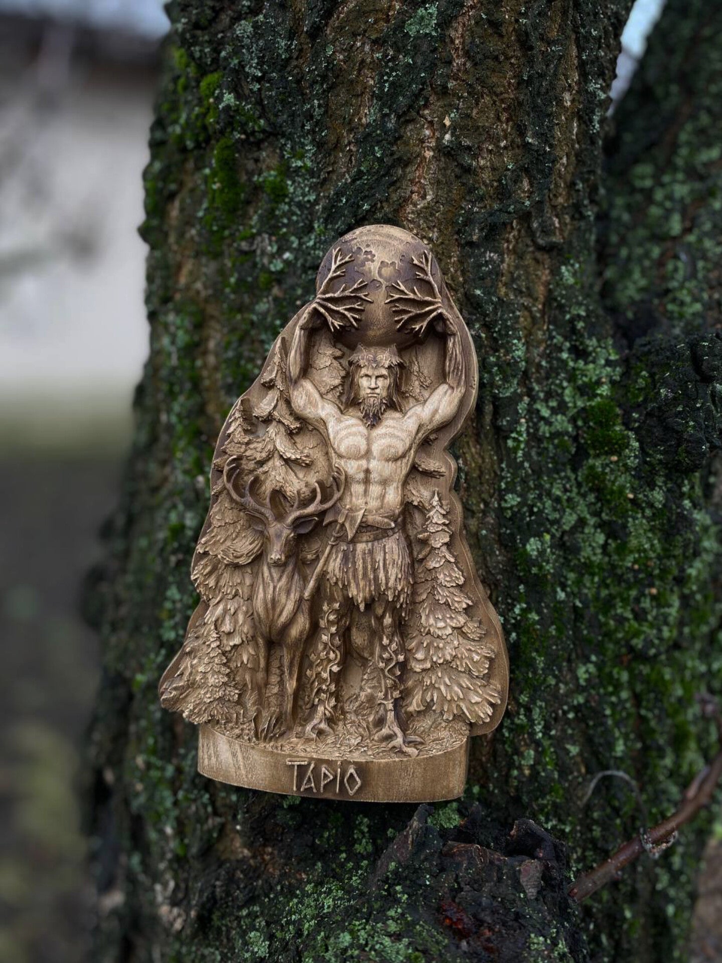 Tapio, Horned god, Lord of the forest, Norse mythology Wood carving