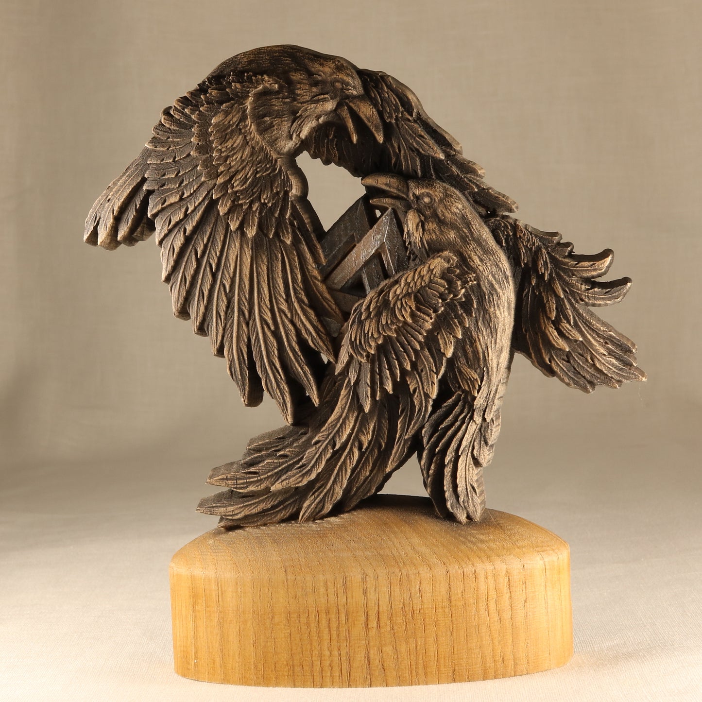 Viking-Inspired Raven Art: Huginn and Muninn Wooden Statue