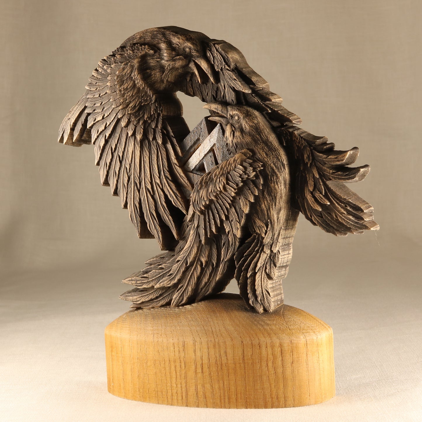 Viking-Inspired Raven Art: Huginn and Muninn Wooden Statue