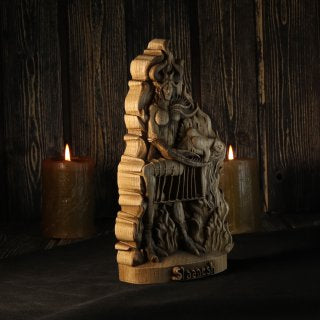 Demon statue Slaanesh Satanic statue Occult statue Goetia demon Baphomet statue Demonology Warhammer Occult decor Carved statue Wood god art