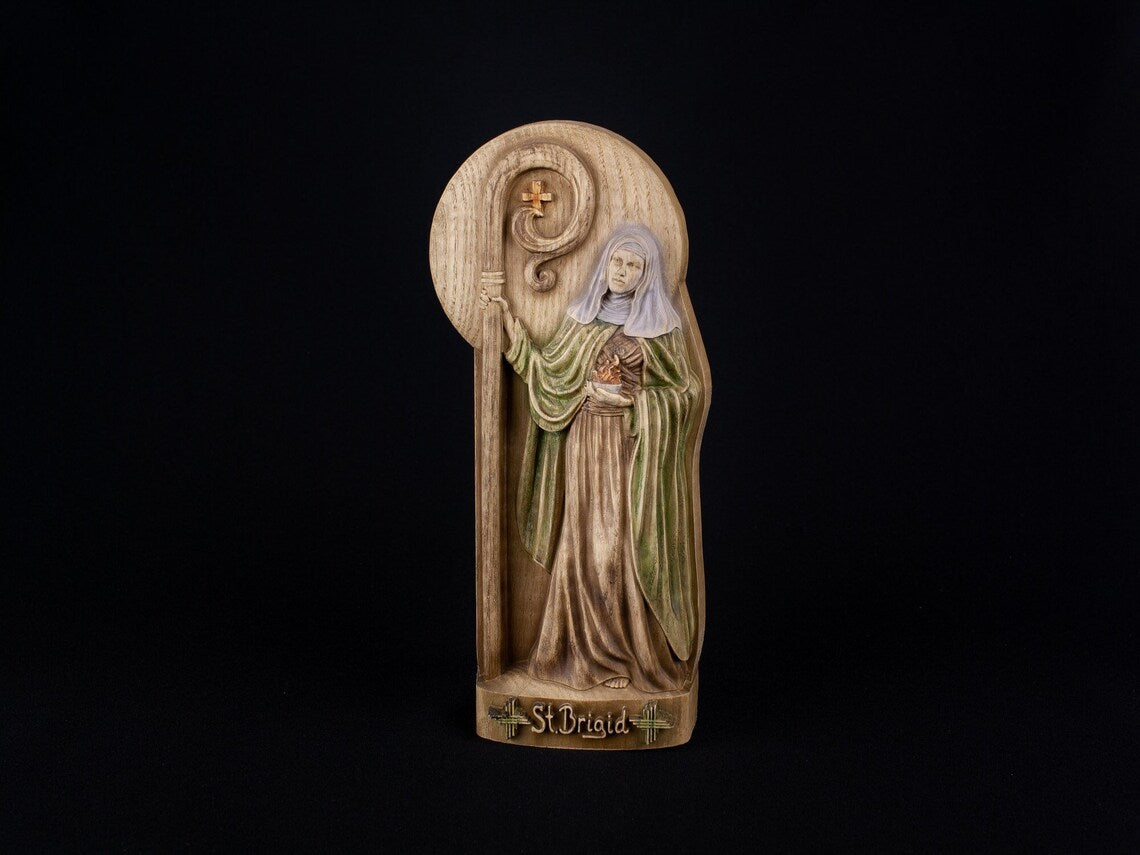 Wooden Saint Brigid Statue