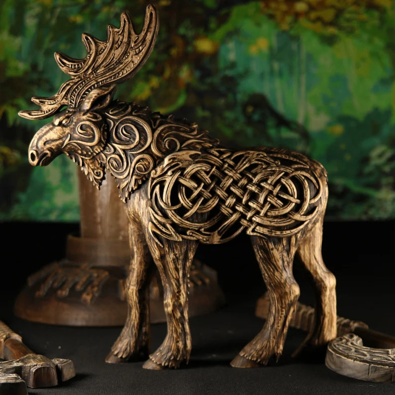 Sacred Woodcraft: Handmade Norse Moose Statue