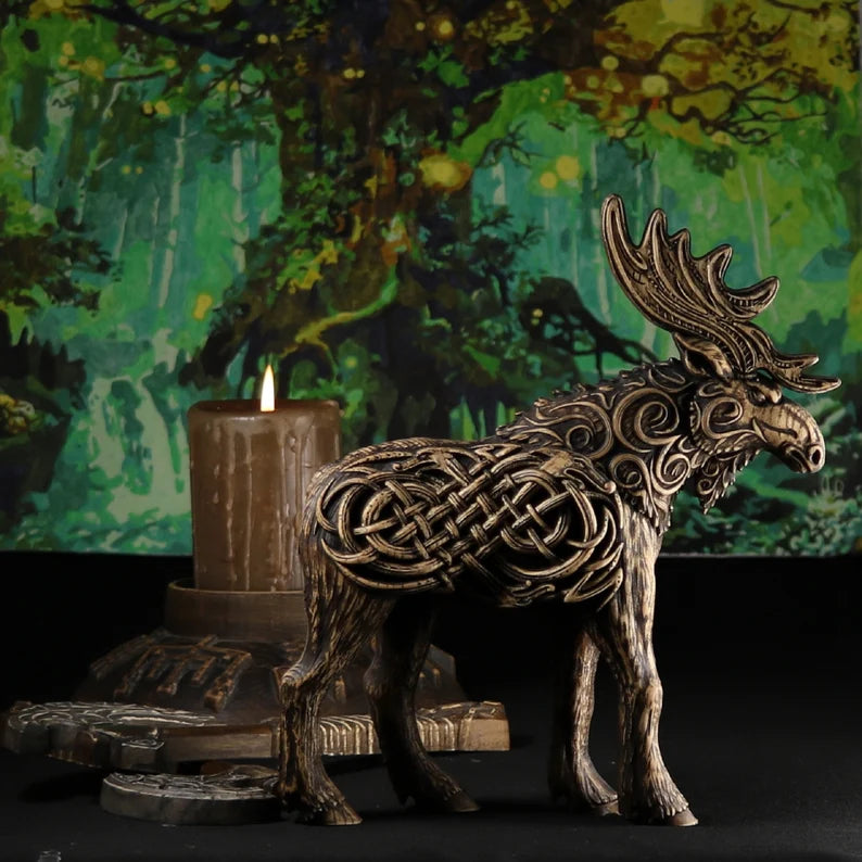 Sacred Woodcraft: Handmade Norse Moose Statue