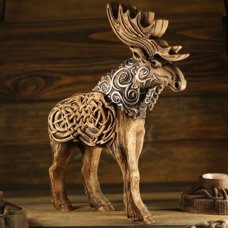 Sacred Woodcraft: Handmade Norse Moose Statue