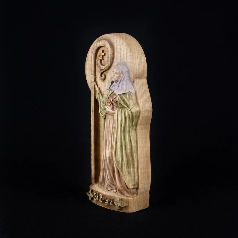 Wooden Saint Brigid Statue