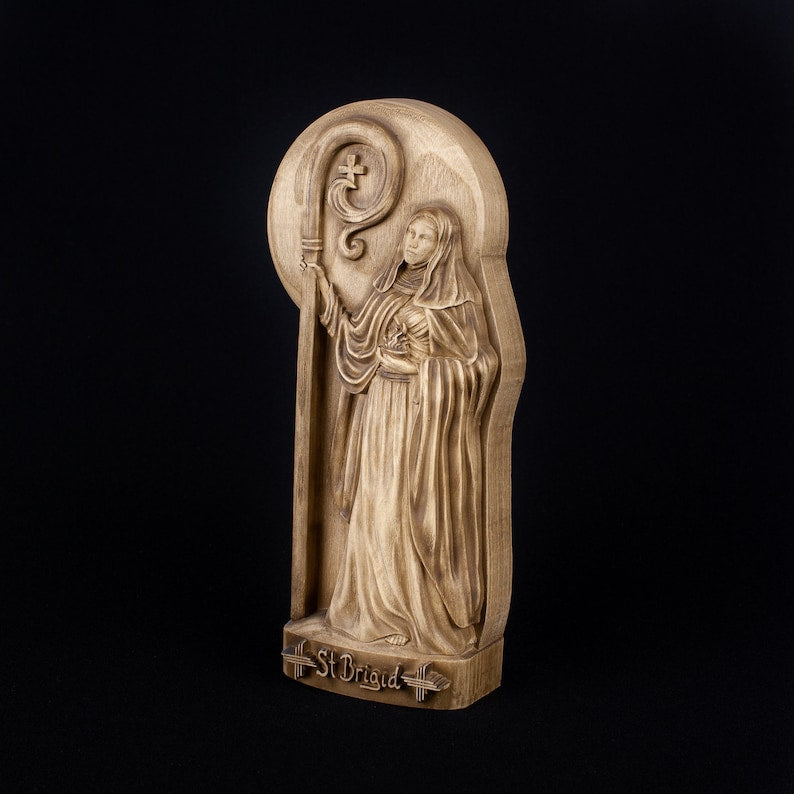 Wooden Saint Brigid Statue