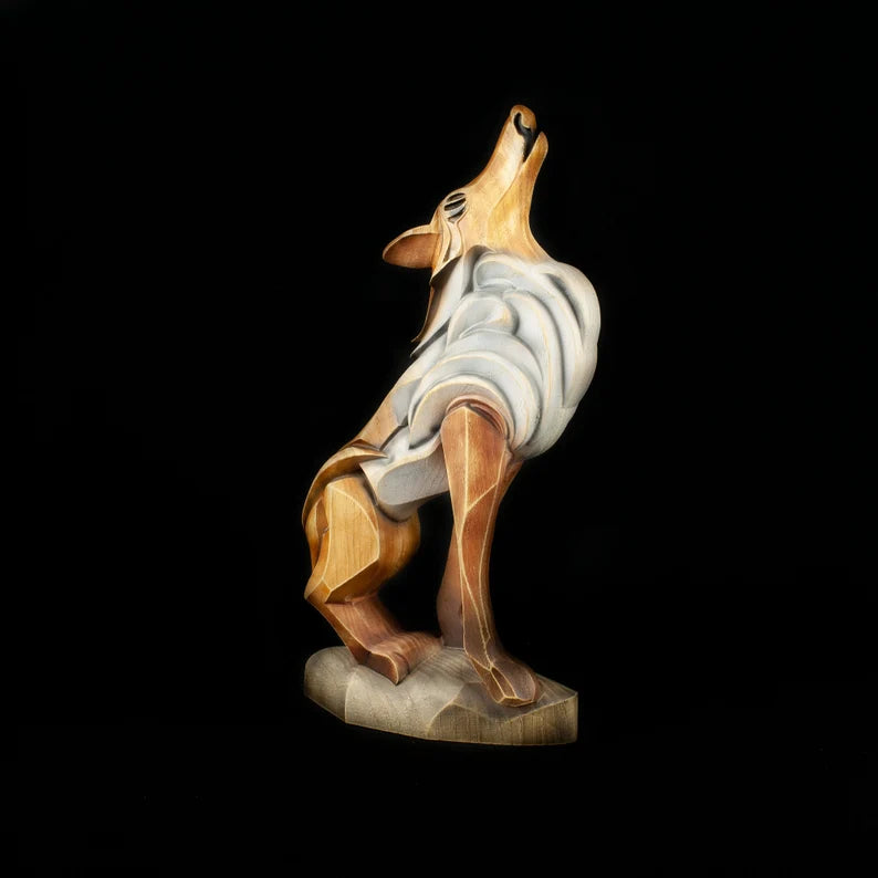 Wooden Wolf Fox Statue