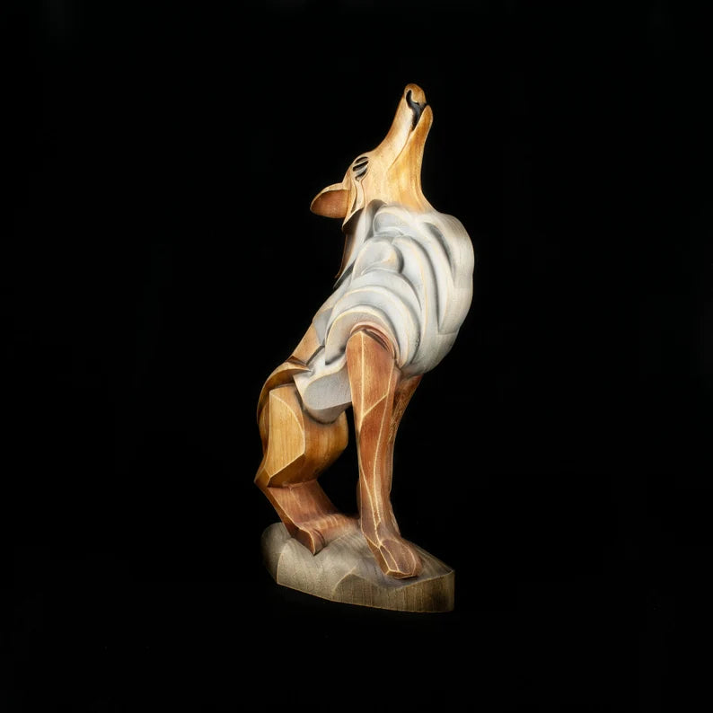 Wooden Wolf Fox Statue