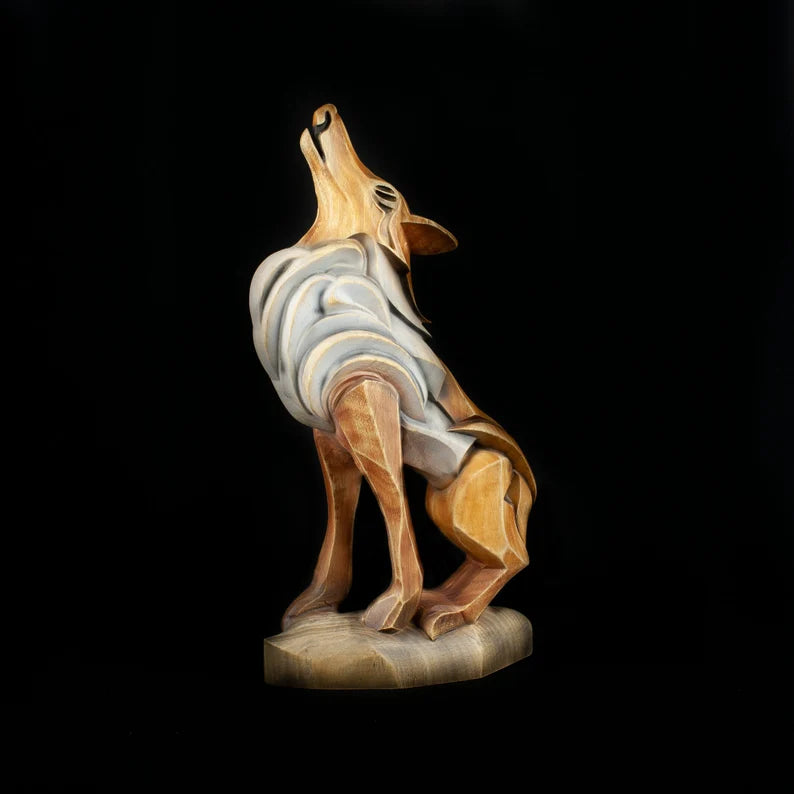 Wooden Wolf Fox Statue