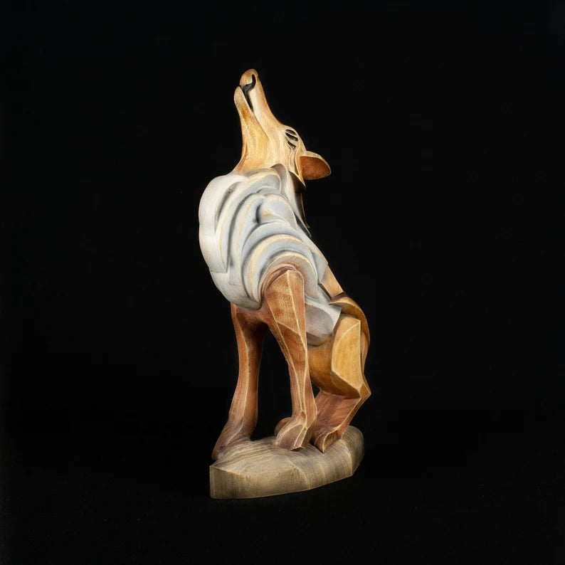 Wooden Wolf Fox Statue