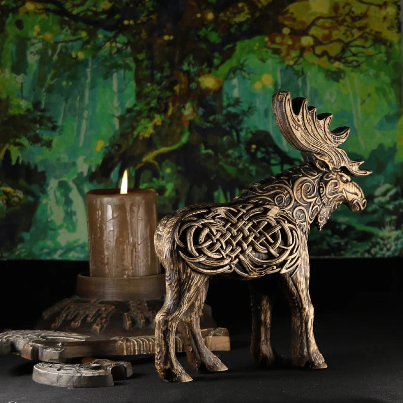 Sacred Woodcraft: Handmade Norse Moose Statue