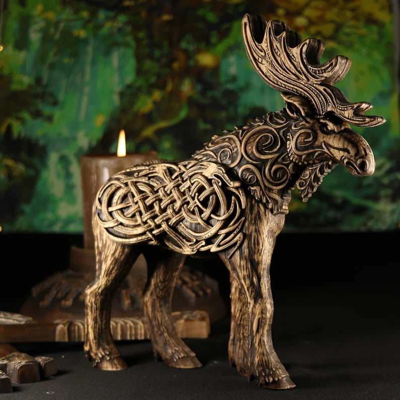 Sacred Woodcraft: Handmade Norse Moose Statue