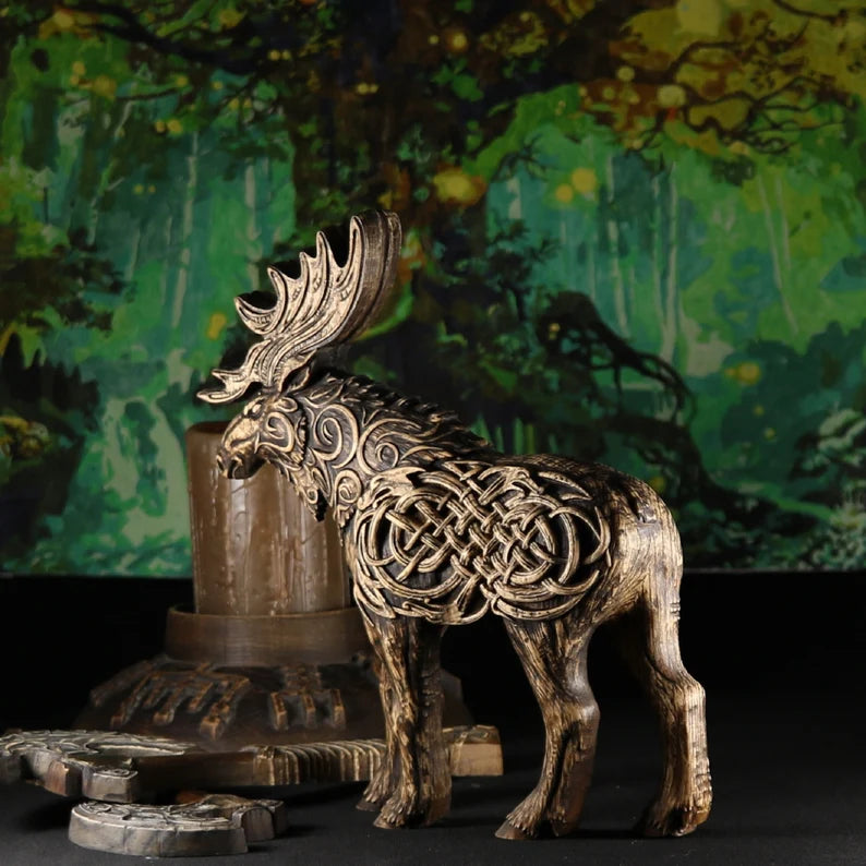 Sacred Woodcraft: Handmade Norse Moose Statue