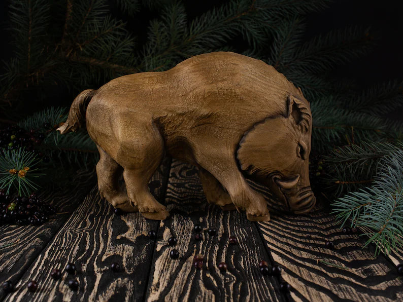 Rustic Wooden Boar Figurine