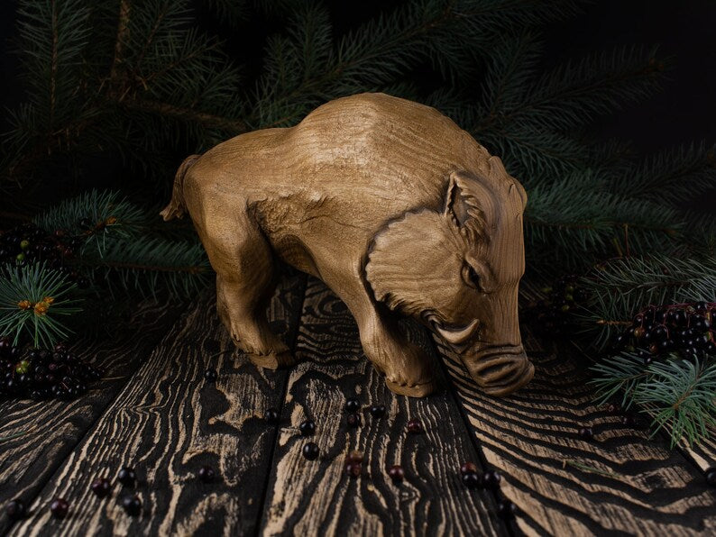 Rustic Wooden Boar Figurine
