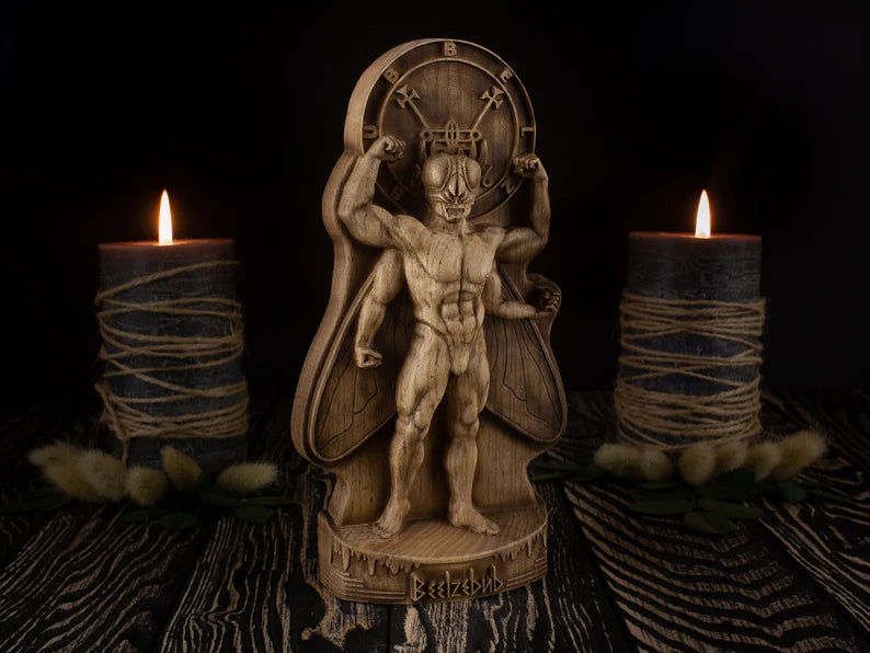 Beelzebub statue Satan Wooden sculpture Lucifer statue Demon statue Gothic statue Lucifer altar statue Azazel Lord of the flies Wood carving
