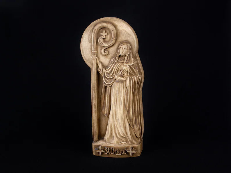 Wooden Saint Brigid Statue