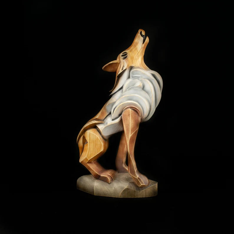 Wooden Wolf Fox Statue
