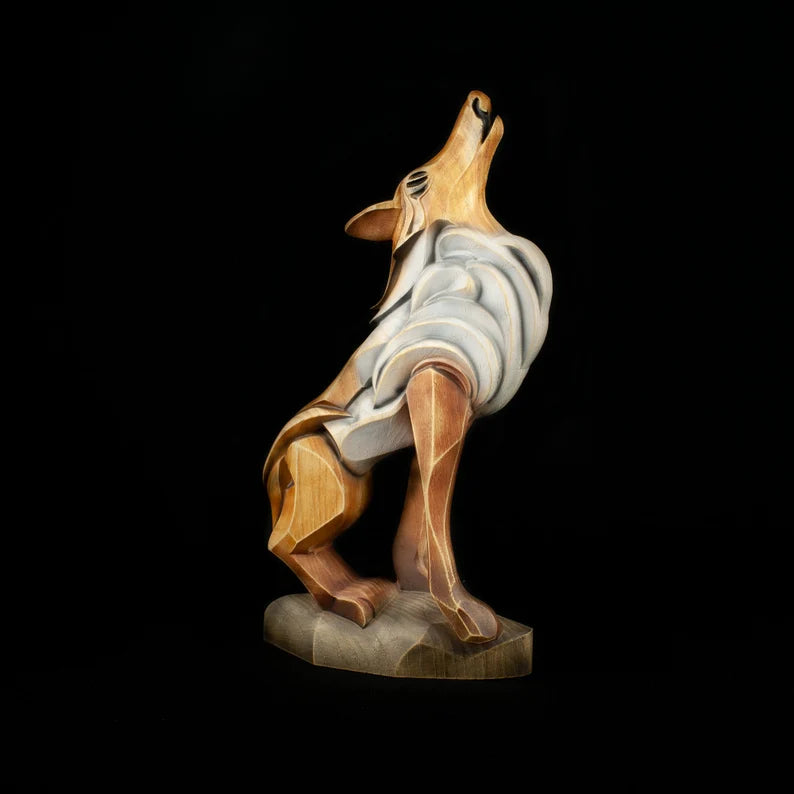 Wooden Wolf Fox Statue