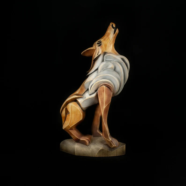 Wooden Wolf Fox Statue