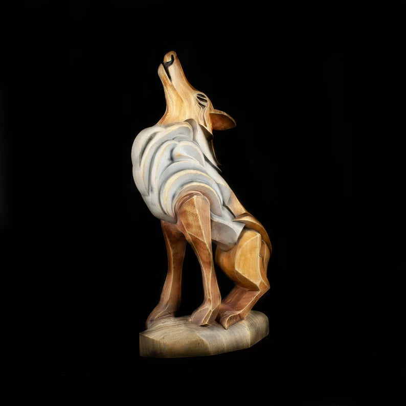 Wooden Wolf Fox Statue