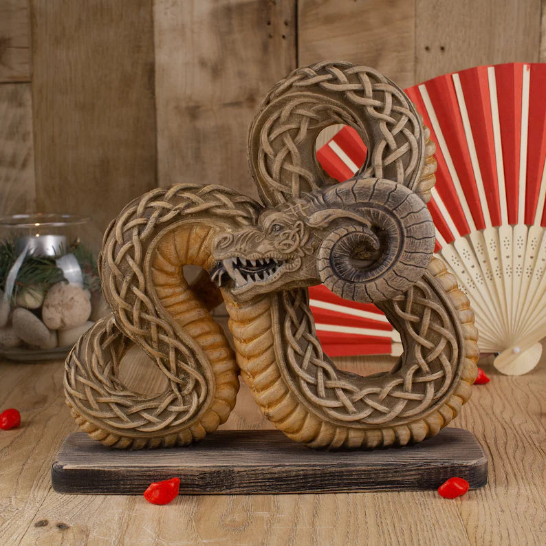Handcrafted Wooden Statue of Cernunnos, the Horned Snake Deity in Celtic and Norse Mythology