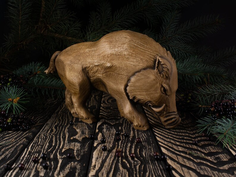 Rustic Wooden Boar Figurine