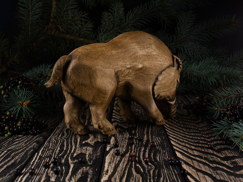 Rustic Wooden Boar Figurine