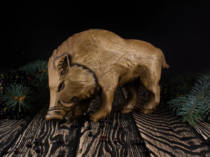 Rustic Wooden Boar Figurine