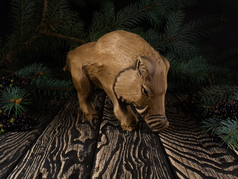 Rustic Wooden Boar Figurine