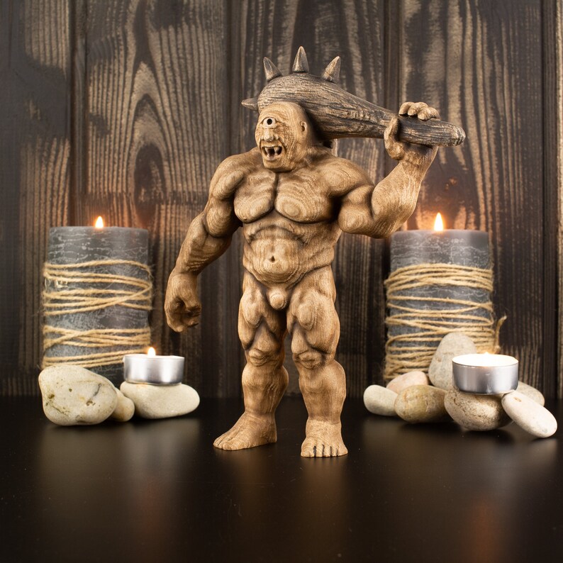 Wooden Cyclop Greek Sculpture - Greek Mythology Monster Statue