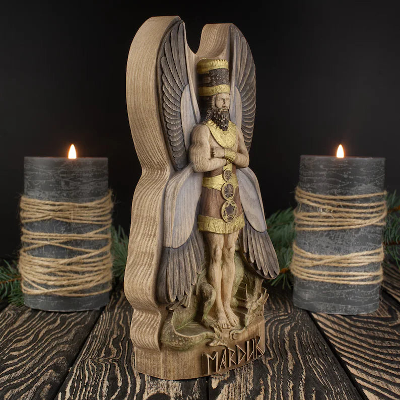 Marduk Mesopotamian Wood Sculpture Featuring