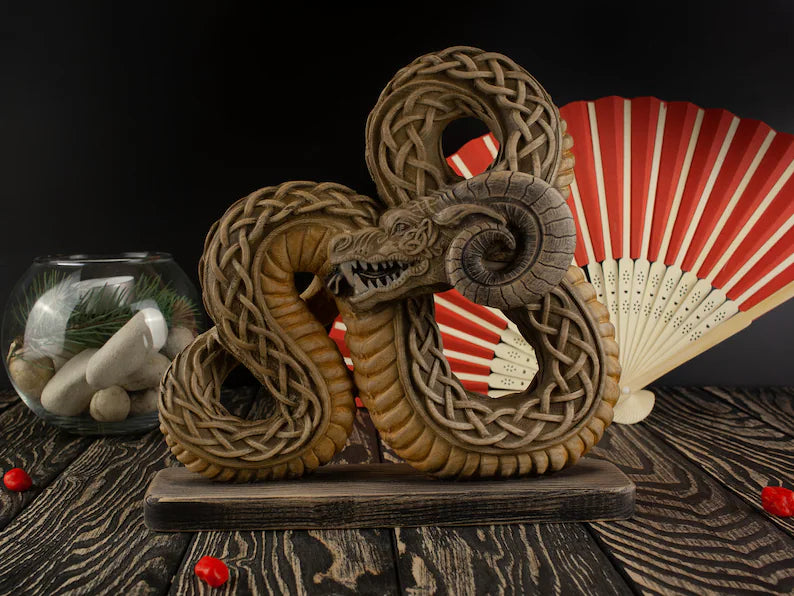 Handcrafted Wooden Statue of Cernunnos, the Horned Snake Deity in Celtic and Norse Mythology