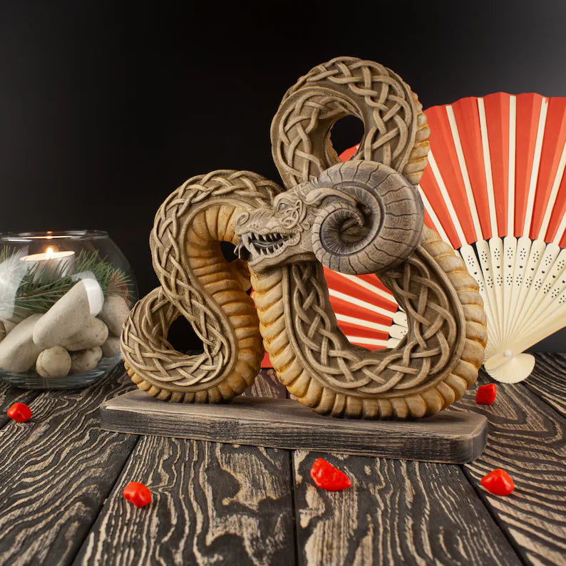 Handcrafted Wooden Statue of Cernunnos, the Horned Snake Deity in Celtic and Norse Mythology