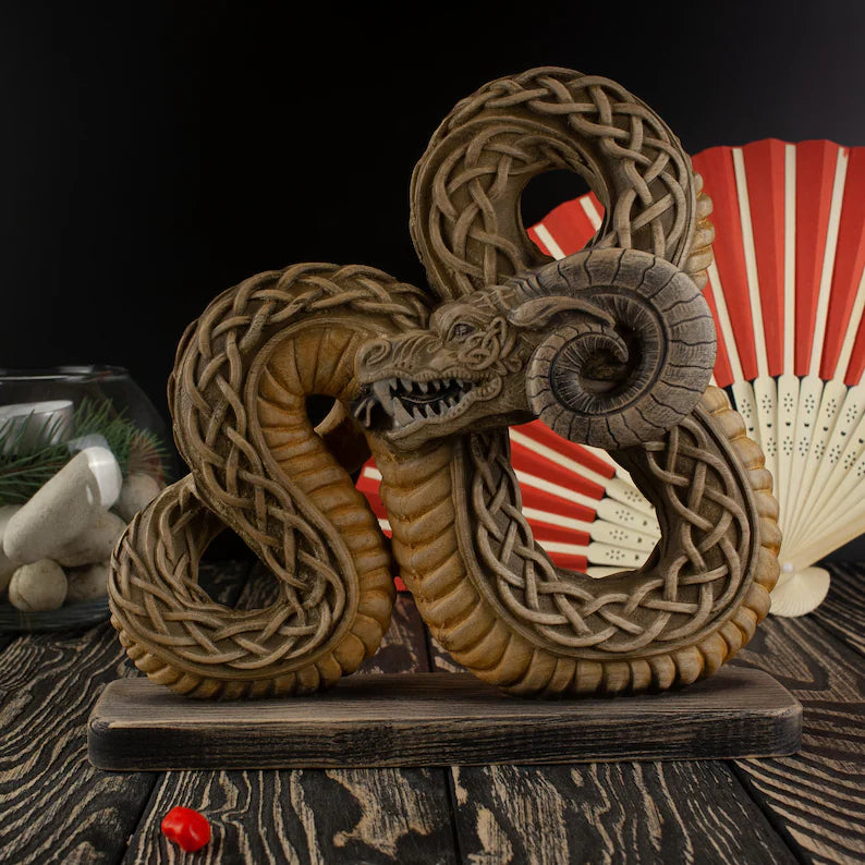 Handcrafted Wooden Statue of Cernunnos, the Horned Snake Deity in Celtic and Norse Mythology