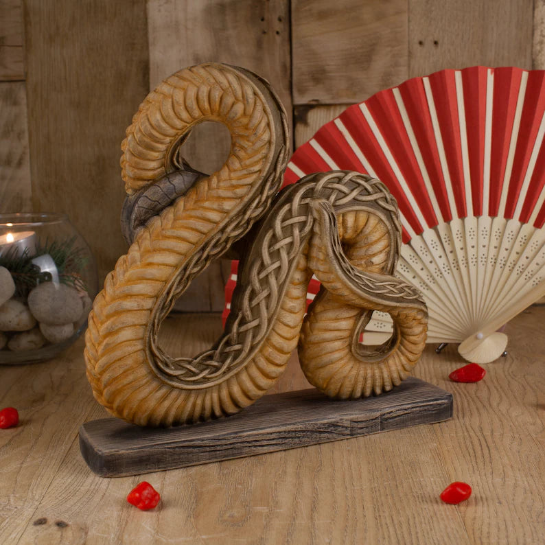 Handcrafted Wooden Statue of Cernunnos, the Horned Snake Deity in Celtic and Norse Mythology