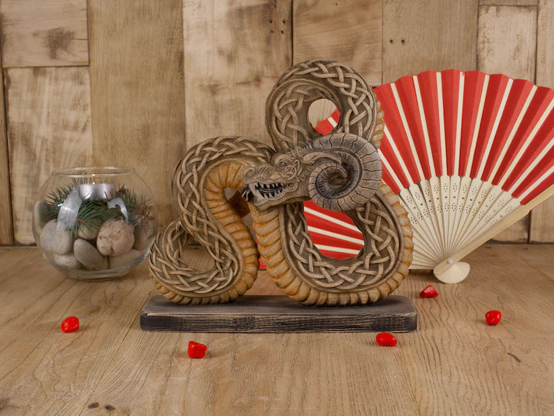 Handcrafted Wooden Statue of Cernunnos, the Horned Snake Deity in Celtic and Norse Mythology