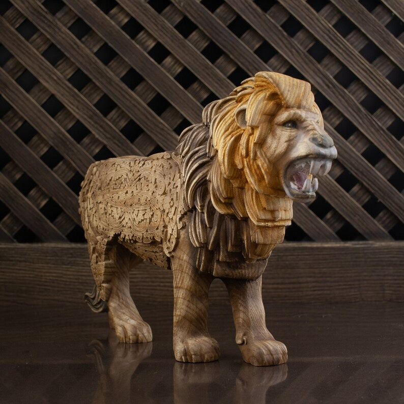 Lion Simba King Safari Statue Sculpture Wooden
