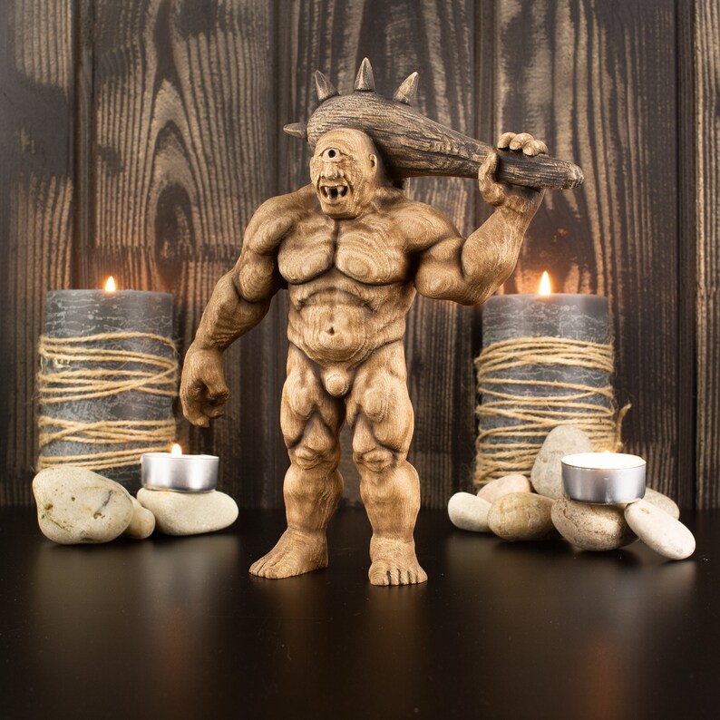 Wooden Cyclop Greek Sculpture - Greek Mythology Monster Statue