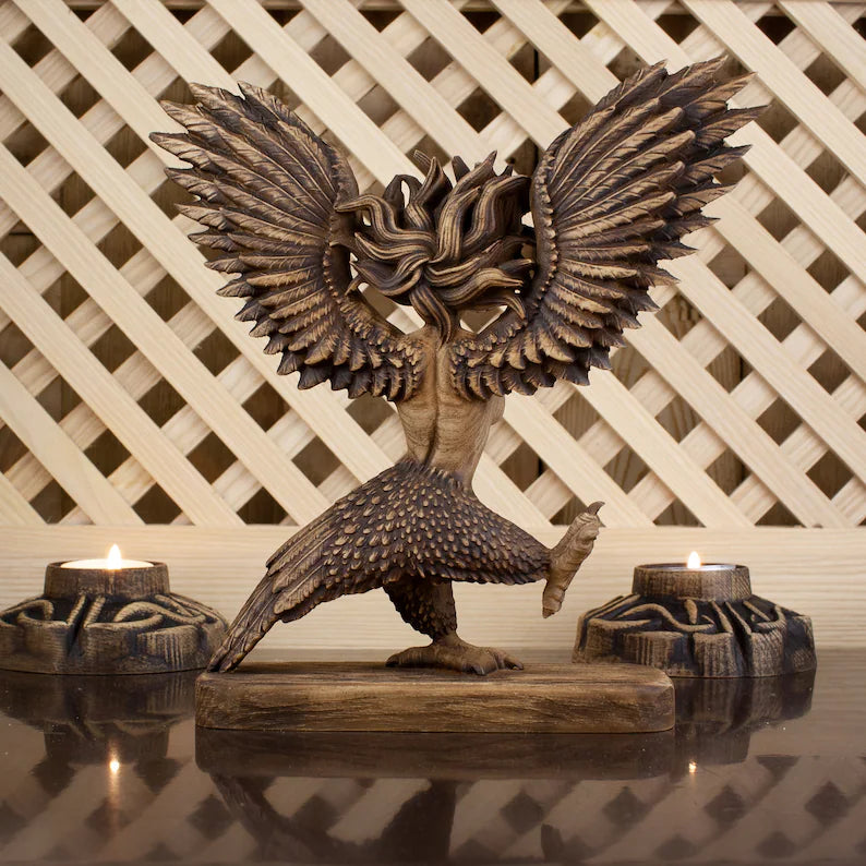 Lady Harpy Eagle Statue Monster Bird Wooden Sculpture