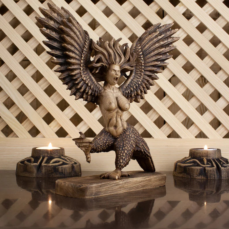 Lady Harpy Eagle Statue Monster Bird Wooden Sculpture