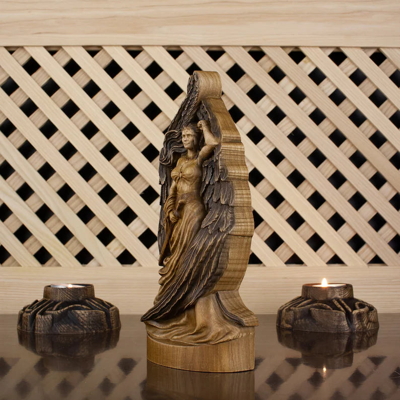 Wooden Goddess Freya Statue - Scandinavian Mythology Carved