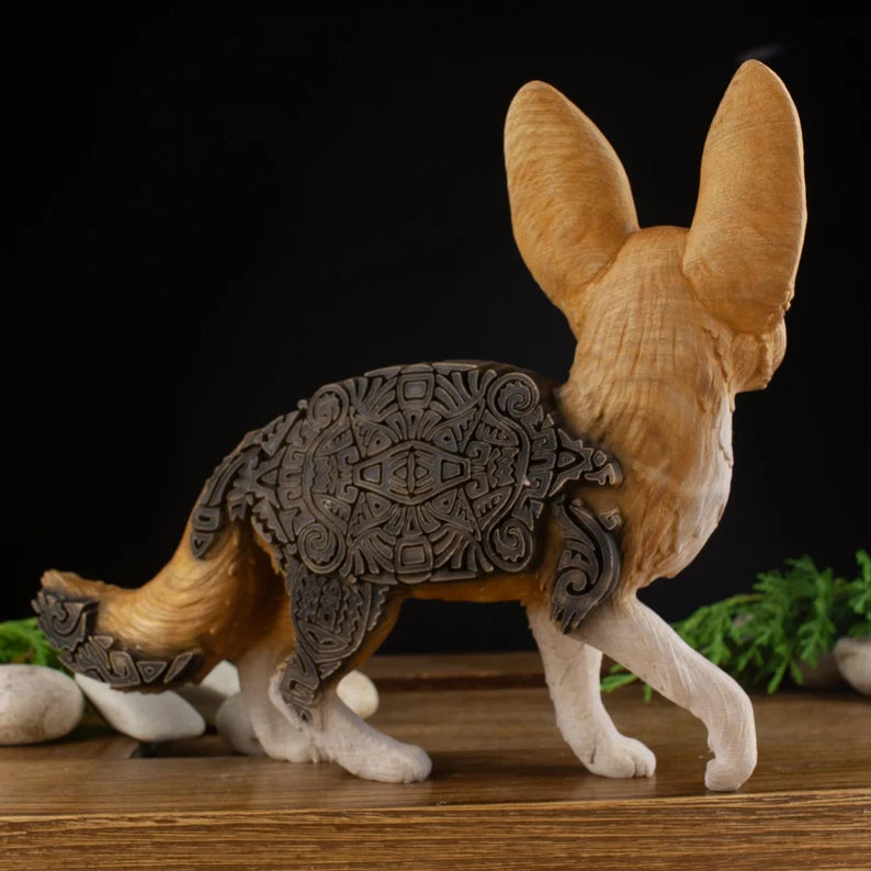 Wooden Fennec Fox Carved - African Safari Carved