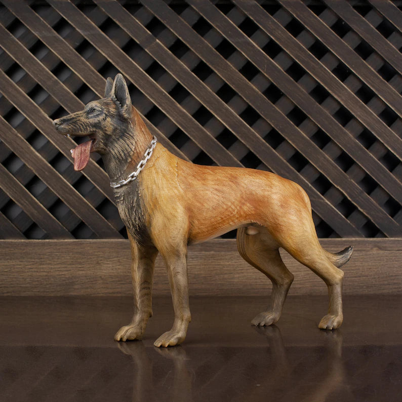 Handcrafted Wooden Malinois Statue: A Tribute to Belgian Shepherds