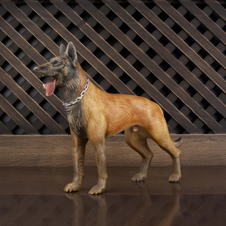 Handcrafted Wooden Malinois Statue: A Tribute to Belgian Shepherds