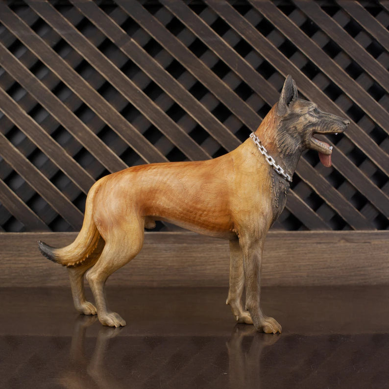 Handcrafted Wooden Malinois Statue: A Tribute to Belgian Shepherds