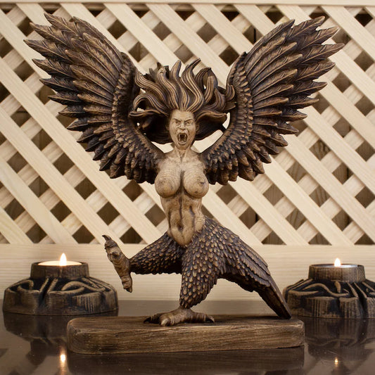 Lady Harpy Eagle Statue Monster Bird Wooden Sculpture