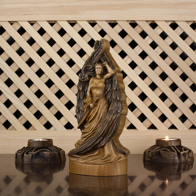 Wooden Goddess Freya Statue - Scandinavian Mythology Carved