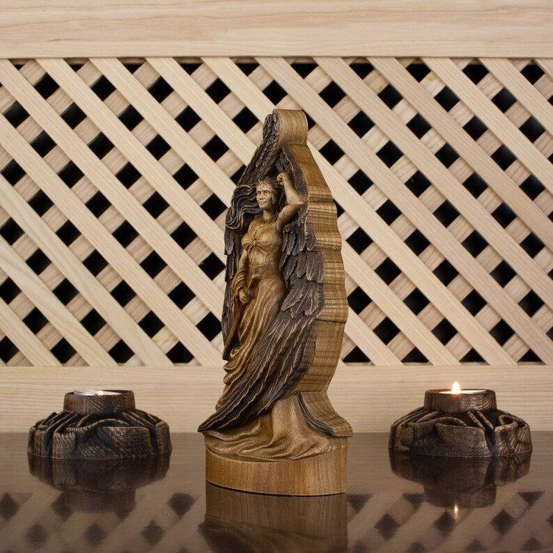 Wooden Goddess Freya Statue - Scandinavian Mythology Carved